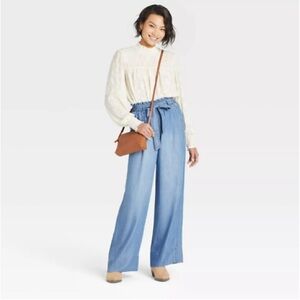 KNOX ROSE paper bag denim wide leg pants size M NWOT